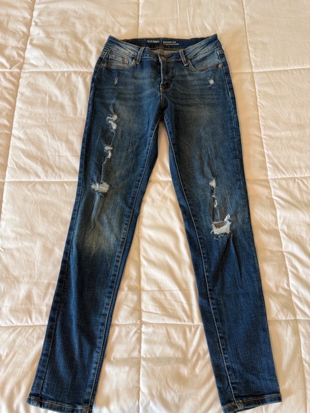 Old Navy Women's Dark Blue Distressed Skinny Jeans